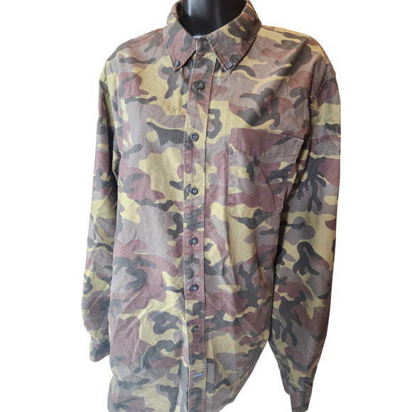 GAP Modern Oxford Shirt Womens XL Camo Long Sleeve Tapered Fit Camouflage Button - Picture 2 of 10